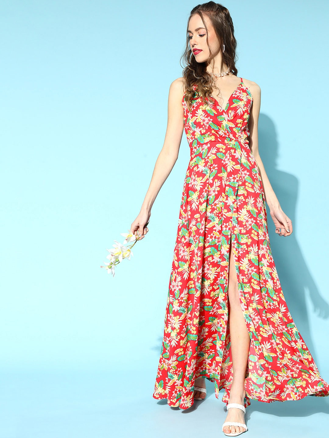 Green Floral Print Crepe Maxi Dress